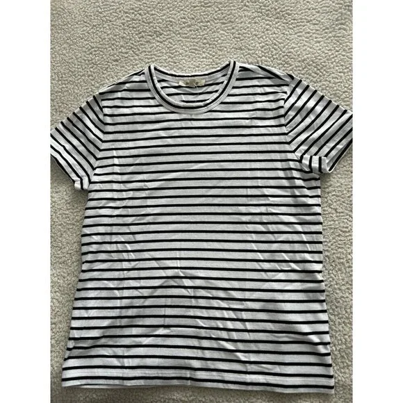 Madewell Womens Cotton Perfect Striped Crewneck Tee in White/Black NS582 - Picture 4 of 8